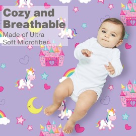 EVERYDAY KIDS Baby Girl Fitted Crib Sheet Unicorn Dreams, 100% Soft Microfiber, Breathable Baby Sheet, Fits Standard Size Crib Mattress 28in x 52in, Nursery Sheet