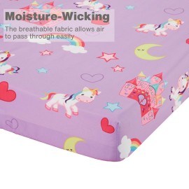 EVERYDAY KIDS Baby Girl Fitted Crib Sheet Unicorn Dreams, 100% Soft Microfiber, Breathable Baby Sheet, Fits Standard Size Crib Mattress 28in x 52in, Nursery Sheet