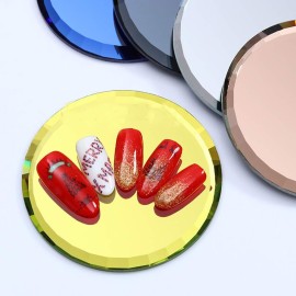 5Pcs Mirror Empty Nail Art Palettes Plate Round Glass Manicure Palette Nail Art Display Tray Board Holder Gel Polish Drawing Color Mixing Palette for Women Beauty Tool, Assorted Color