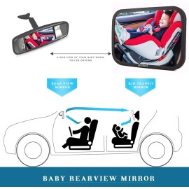 Baby Car Mirror Most Stable Backseat Mirror with Premium Matte Finish,Ultra High Definition PMMA Material, Secure and Shatterproof,Black