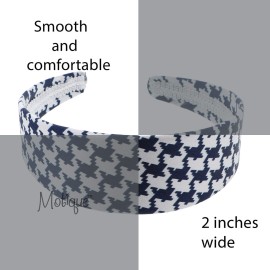 2 Inch Satin Houndstooth Headband for women and Girls Blue