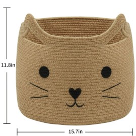 HiChen Large Woven Jute Rope Storage Basket, Baby Laundry Basket Organizer for Toys, Blanket, Clothes, Towels, Gifts | Pet Gift Baskets for Cat, Dog - 15.7 L11.8 H