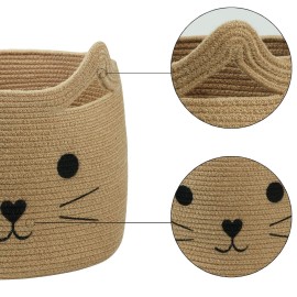 HiChen Large Woven Jute Rope Storage Basket, Baby Laundry Basket Organizer for Toys, Blanket, Clothes, Towels, Gifts | Pet Gift Baskets for Cat, Dog - 15.7 L11.8 H