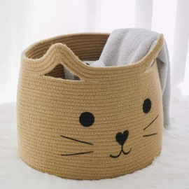 HiChen Large Woven Jute Rope Storage Basket, Baby Laundry Basket Organizer for Toys, Blanket, Clothes, Towels, Gifts | Pet Gift Baskets for Cat, Dog - 15.7 L11.8 H