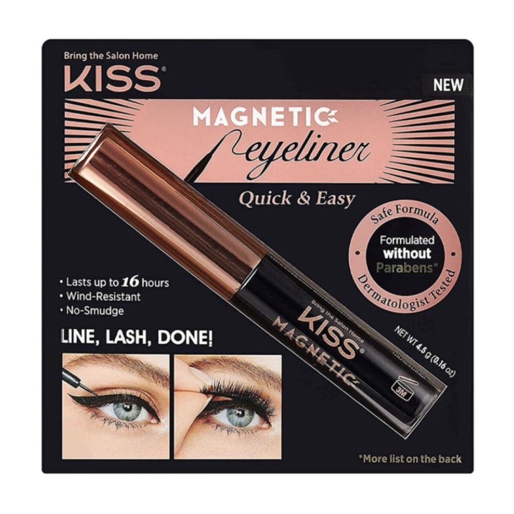 KISS Magnetic Eyeliner, Black, 0.16 Ounce, Smudge Proof, Biotin Infused, Free of Synthetic Fragrances, Dyes, Parabens, Petrochemicals, And Formaldehyde with Precision Tip Brush