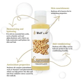 Well\'s 100% Pure Soybean Oil - Natural Carrier for Hair Growth, Eyelashes, Brows, Skin & Nails Moisturization | Cold Pressed, 4 fl oz