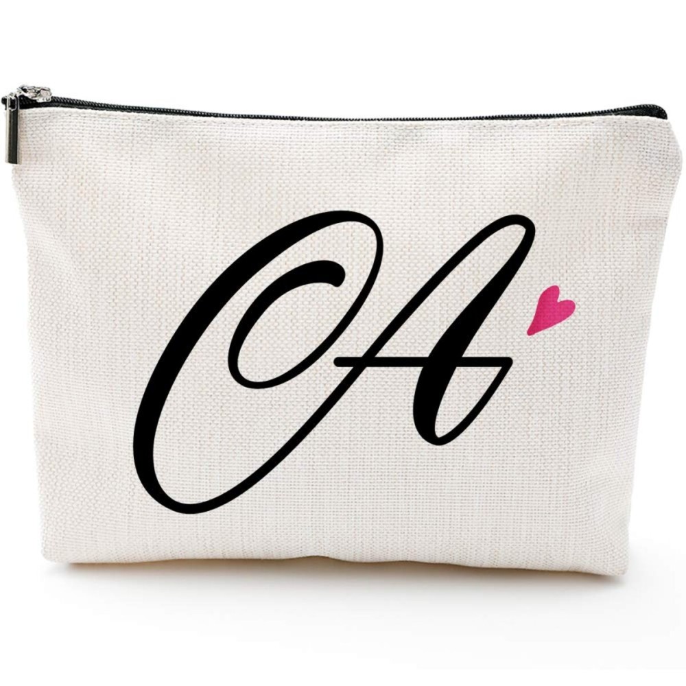 A Initial Monogram Personalized Travel Makeup Bag,Cosmetic Bag Gifts with Zipper Waterproof(Makeup bag-Letter A)