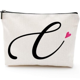 C Initial Monogram Personalized Travel Makeup Bag,Cosmetic Bag Gifts with Zipper Waterproof(Makeup bag-Letter C)