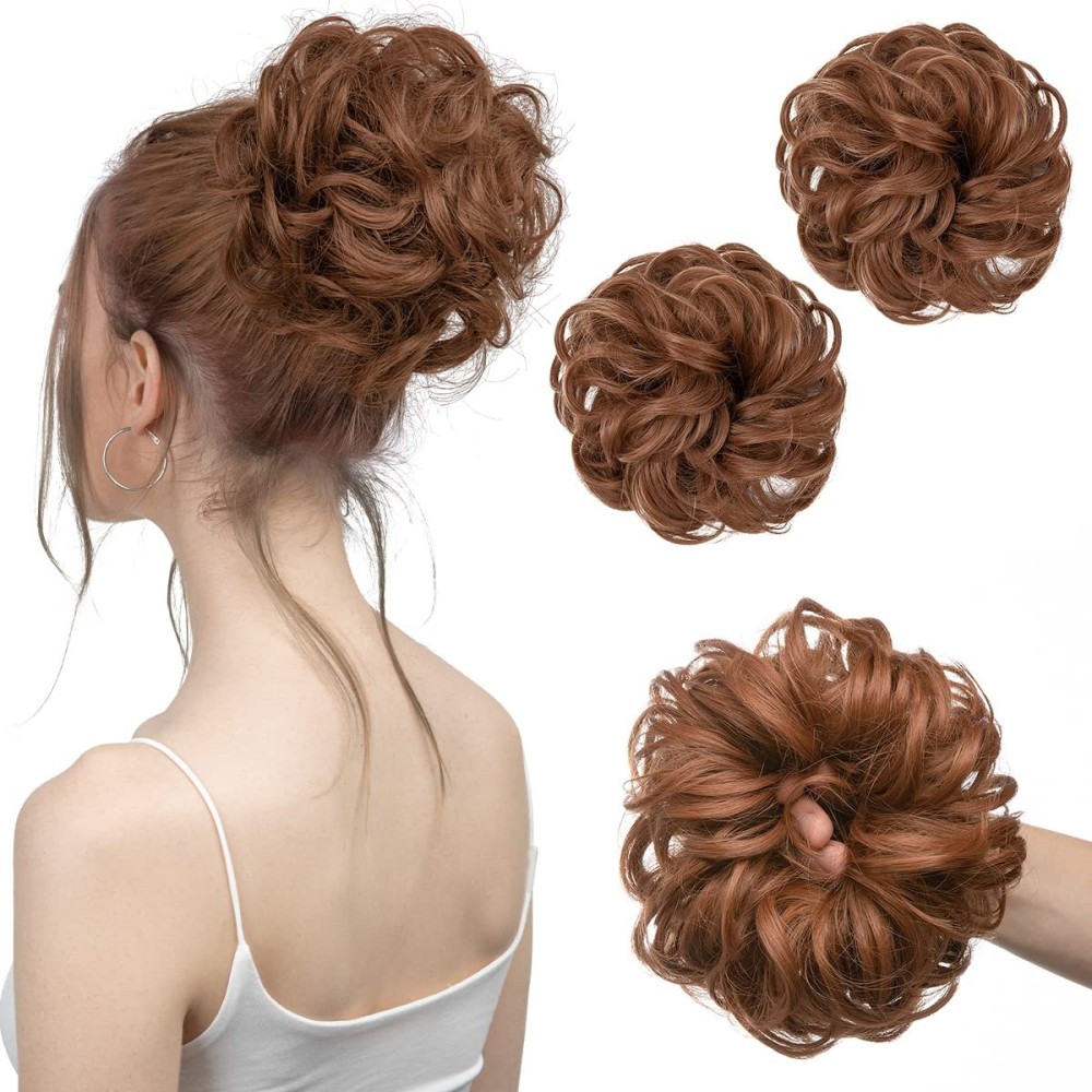 SARLA 2PCS Messy Hair Bun Hair Pieces Wavy Curly Synthetic Updo Fake Scrunchies Ponytail Extension for Women Light Auburn SARLA 2PCS Messy Hair Bun Hair Pieces Wavy Curly Synthetic Updo Fake Scrunchies Ponytail Extension for Women Light Auburn