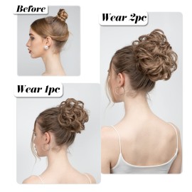 SARLA 2PCS Messy Hair Bun Hair Pieces Wavy Curly Synthetic Updo Fake Scrunchies Ponytail Extension for Women Light Auburn SARLA 2PCS Messy Hair Bun Hair Pieces Wavy Curly Synthetic Updo Fake Scrunchies Ponytail Extension for Women Light Auburn