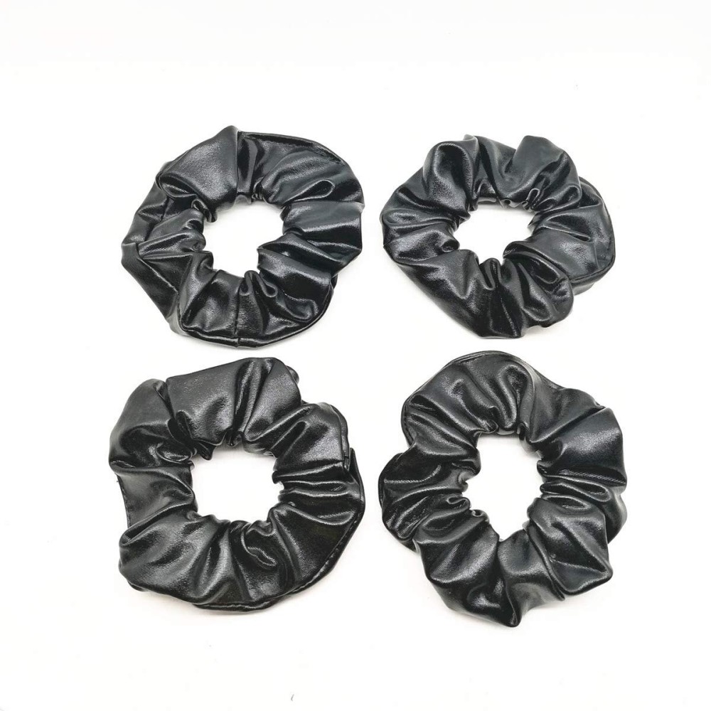 CONOFA 4 Pack Hair Elastics Scrunchies waterproof Faux Leather Scrunchy Bobbles Soft Elegant Elastic Hair Bands Hair Ties stage performance (Black)