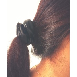 CONOFA 4 Pack Hair Elastics Scrunchies waterproof Faux Leather Scrunchy Bobbles Soft Elegant Elastic Hair Bands Hair Ties stage performance (Black)