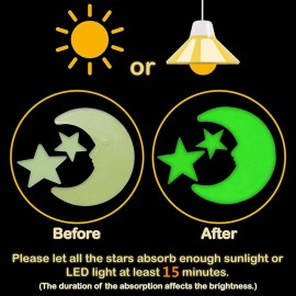 Glow in The Dark Stars - Glow Stars Stickers for Ceiling,Self Adhesive 3D Glowing Stars and Moon for Starry Sky,Wall Decals for Kids Rooms,Wall Stickers for Bedroom(200 Stars,1 Moon
