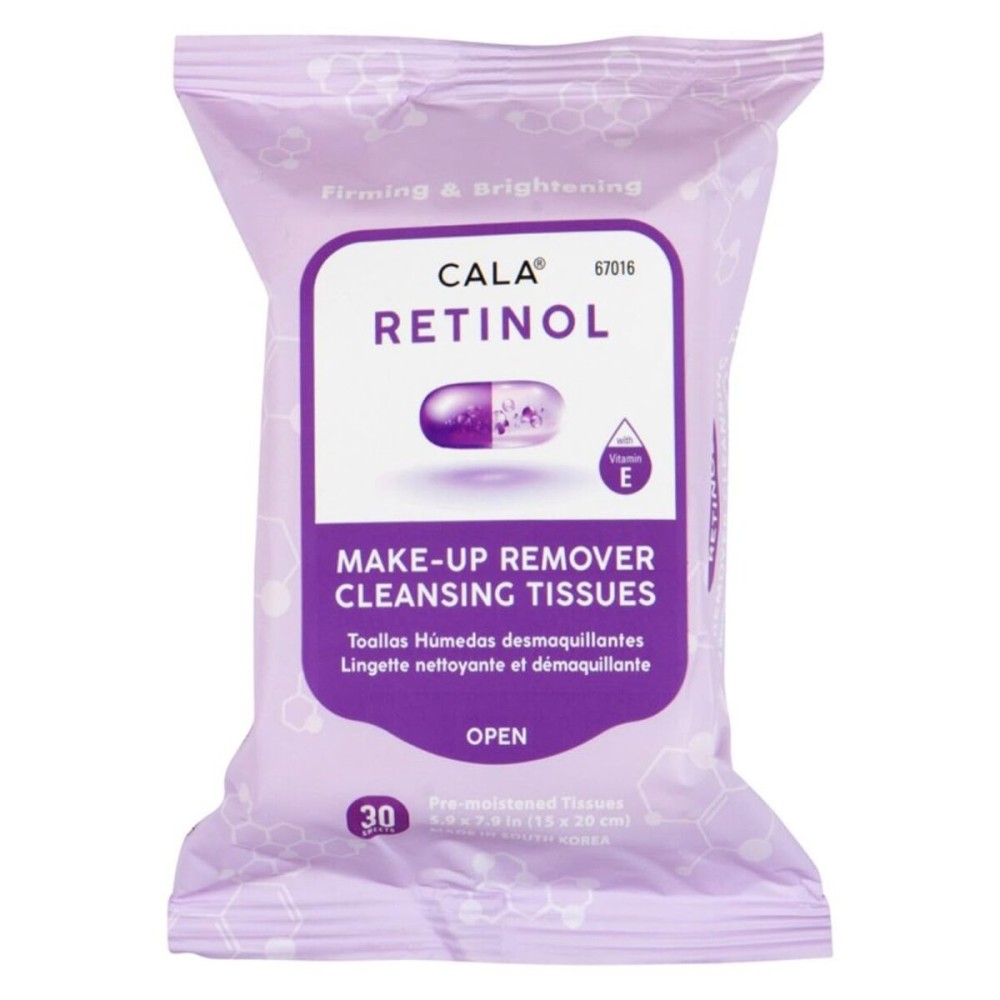 CALA Makeup Remover Cleansing Tissues: Retinol (30 Sheets) - Anti-Aging, Hydrating Wipes for a Smooth, Radiant Complexion, Gentle on All Skin Types (30ct, Retinol)