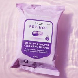 CALA Makeup Remover Cleansing Tissues: Retinol (30 Sheets) - Anti-Aging, Hydrating Wipes for a Smooth, Radiant Complexion, Gentle on All Skin Types (30ct, Retinol)