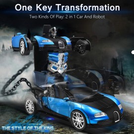Zahooy RC Car Robot Transform Model Toy,1:18 Blue Remote Control Deformed Vehicle,Racing Automobile Deformation with Realistic Engine Sounds&One-Button Transformation&360Speed Drifting for Boys Girls
