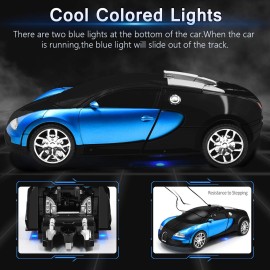 Zahooy RC Car Robot Transform Model Toy,1:18 Blue Remote Control Deformed Vehicle,Racing Automobile Deformation with Realistic Engine Sounds&One-Button Transformation&360Speed Drifting for Boys Girls