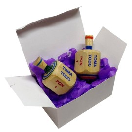 More Fiesta-Pack of 2 Pirinola Toma Todo Game - Set of 2 Hand Painted Wood 3 Inches Tall Spinning Tops Traditional Mexican Game in Spanish, for Cinco De Mayo Party (Traditional)