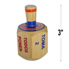 More Fiesta-Pack of 2 Pirinola Toma Todo Game - Set of 2 Hand Painted Wood 3 Inches Tall Spinning Tops Traditional Mexican Game in Spanish, for Cinco De Mayo Party (Traditional)