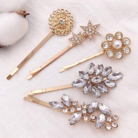 5-Pack Vintage Crystal Decorative Bobby Pins Hair Accessories Gold Tone Women 5-Pack Vintage Crystal Decorative Bobby Pins Hair Accessories Gold Tone Women