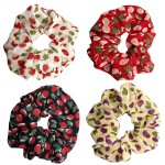 4 Pack Cherry Floral Chiffon Hair Scrunchies Print Slap Bracelet Ponytail Holder Elastic Hair Bands Wrist Fabric Scrunchy Hair Ties for Show/Sleepover Party Girls