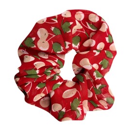 4 Pack Cherry Floral Chiffon Hair Scrunchies Print Slap Bracelet Ponytail Holder Elastic Hair Bands Wrist Fabric Scrunchy Hair Ties for Show/Sleepover Party Girls
