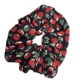 4 Pack Cherry Floral Chiffon Hair Scrunchies Print Slap Bracelet Ponytail Holder Elastic Hair Bands Wrist Fabric Scrunchy Hair Ties for Show/Sleepover Party Girls