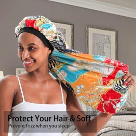 JarseHera Double-Layer Silk Bonnet Extra Long Satin Sleep Cap for Long Hair