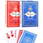 Teskyer 2 Pack Large Print Playing Cards, Poker Size Large Index Decks of Cards, Linen Finish for Seniors & Low Vision, Family Game Night Essential (Pattern A)