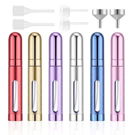 Lil Ray 12ml Portable Mini Perfume Atomizer(6 PCS)Refilable Small Spray Bottle for Travel, Empty Pocket Cologne Sprayer, Glass inner and Aluminum Housing0.4Oz,Pack of 6 with different colors