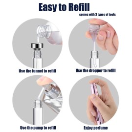 Lil Ray 12ml Portable Mini Perfume Atomizer(6 PCS)Refilable Small Spray Bottle for Travel, Empty Pocket Cologne Sprayer, Glass inner and Aluminum Housing0.4Oz,Pack of 6 with different colors