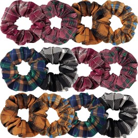WILLBOND 12 Pcs Plaid Scrunchies for Women Girls Buffalo Plaid Hair Ties Cotton Scrunche Scrunchy Ponytail Holders Hair Accessories(Elegant)
