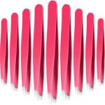 Mudder 12 Pcs Eyebrow Tweezers Set for Facial Hair Stainless Steel Slant Tip Tweezers in Bulk for Men and Women(Rose Red)