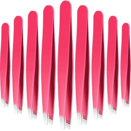 Mudder 12 Pcs Eyebrow Tweezers Set for Facial Hair Stainless Steel Slant Tip Tweezers in Bulk for Men and Women(Rose Red)