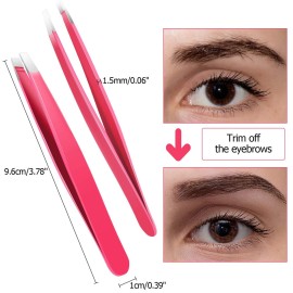 Mudder 12 Pcs Eyebrow Tweezers Set for Facial Hair Stainless Steel Slant Tip Tweezers in Bulk for Men and Women(Rose Red)