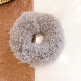 DINPREY 8 Pack Teddy Faux Fur Hair Scrunchies, Rabbit Fluffy Maomao Hair Bands for Women Girl kid\'s (8 PCS, Artificial Rabbit Fur)