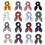 DINPREY Solid Colors Hair Scrunchies with Dotted Striped Floral, 16 Pcs, Satin, Unisex, All Ages, Cute Bunny Ears, Bowknot, Pony Tail, Bow, Paisley Hair Accessories