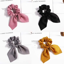 DINPREY Solid Colors Hair Scrunchies with Dotted Striped Floral, 16 Pcs, Satin, Unisex, All Ages, Cute Bunny Ears, Bowknot, Pony Tail, Bow, Paisley Hair Accessories
