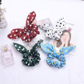 DINPREY Solid Colors Hair Scrunchies with Dotted Striped Floral, 16 Pcs, Satin, Unisex, All Ages, Cute Bunny Ears, Bowknot, Pony Tail, Bow, Paisley Hair Accessories