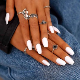 Campsis White Press on Nails Matte Coffin Long Acrylic Fake Nails Clips Cute False Nail Daily for Women and Girls (Pack of 24) Campsis White Press on Nails Matte Coffin Long Acrylic Fake Nails Clips Cute False Nail Daily for Women and Girls (Pack of 24)