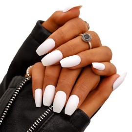 Campsis White Press on Nails Matte Coffin Long Acrylic Fake Nails Clips Cute False Nail Daily for Women and Girls (Pack of 24) Campsis White Press on Nails Matte Coffin Long Acrylic Fake Nails Clips Cute False Nail Daily for Women and Girls (Pack of 24)