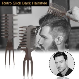 Noverlife 5PCS Men\'s Pompadour Hairstyling Combs, Professional Wide Teeth Texture Comb for Slicked Back Hairstyle, Retro Oil Head Hair Brushes for Barber Hairdressing Hair Pick Comb