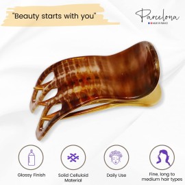 Parcelona French Simply Bear Paw Medium 3 Celluloid Acetate Side Slide In Jaw Yoga Fine Hair Claw Clip for Women and Girls (Ombr Brown Red)