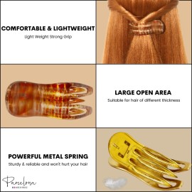 Parcelona French Simply Bear Paw Medium 3 Celluloid Acetate Side Slide In Jaw Yoga Fine Hair Claw Clip for Women and Girls (Ombr Brown Red)