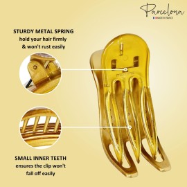 Parcelona French Simply Bear Paw Medium 3 Celluloid Acetate Side Slide In Jaw Yoga Fine Hair Claw Clip for Women and Girls (Ombr Brown Red)