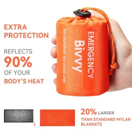 Esky Emergency Sleeping Bag, 2 Pack Survival Bag Portable Thermal Bivy Sack, Waterproof Lightweight Emergency Blanket Survival Gear with Compass for Camping Hiking Outdoor Adventure