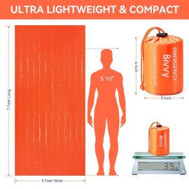 Esky Emergency Sleeping Bag, 2 Pack Survival Bag Portable Thermal Bivy Sack, Waterproof Lightweight Emergency Blanket Survival Gear with Compass for Camping Hiking Outdoor Adventure