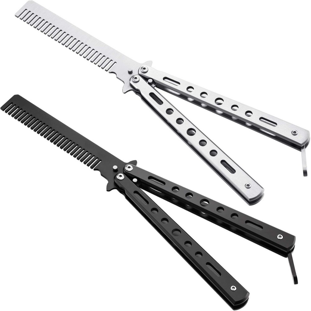 2 Pieces Combs Stainless Steel Folding Practice Combs Hair Styling Tools for Sport Outdoor Use (Black, Silver) 2 Pieces Combs Stainless Steel Folding Practice Combs Hair Styling Tools for Sport Outdoor Use (Black, Silver)