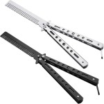 2 Pieces Combs Stainless Steel Folding Practice Combs Hair Styling Tools for Sport Outdoor Use (Black, Silver)