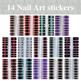 WOKOTO 14 Sheets Glitter Adhesive Nail Art Polish Stickers Tips with 1Pc Nail File Full Wraps Nail Decals Strips Set Manicure Accessroies WOKOTO 14 Sheets Glitter Adhesive Nail Art Polish Stickers Tips with 1Pc Nail File Full Wraps Nail Decals Strips Set Manicure Accessroies